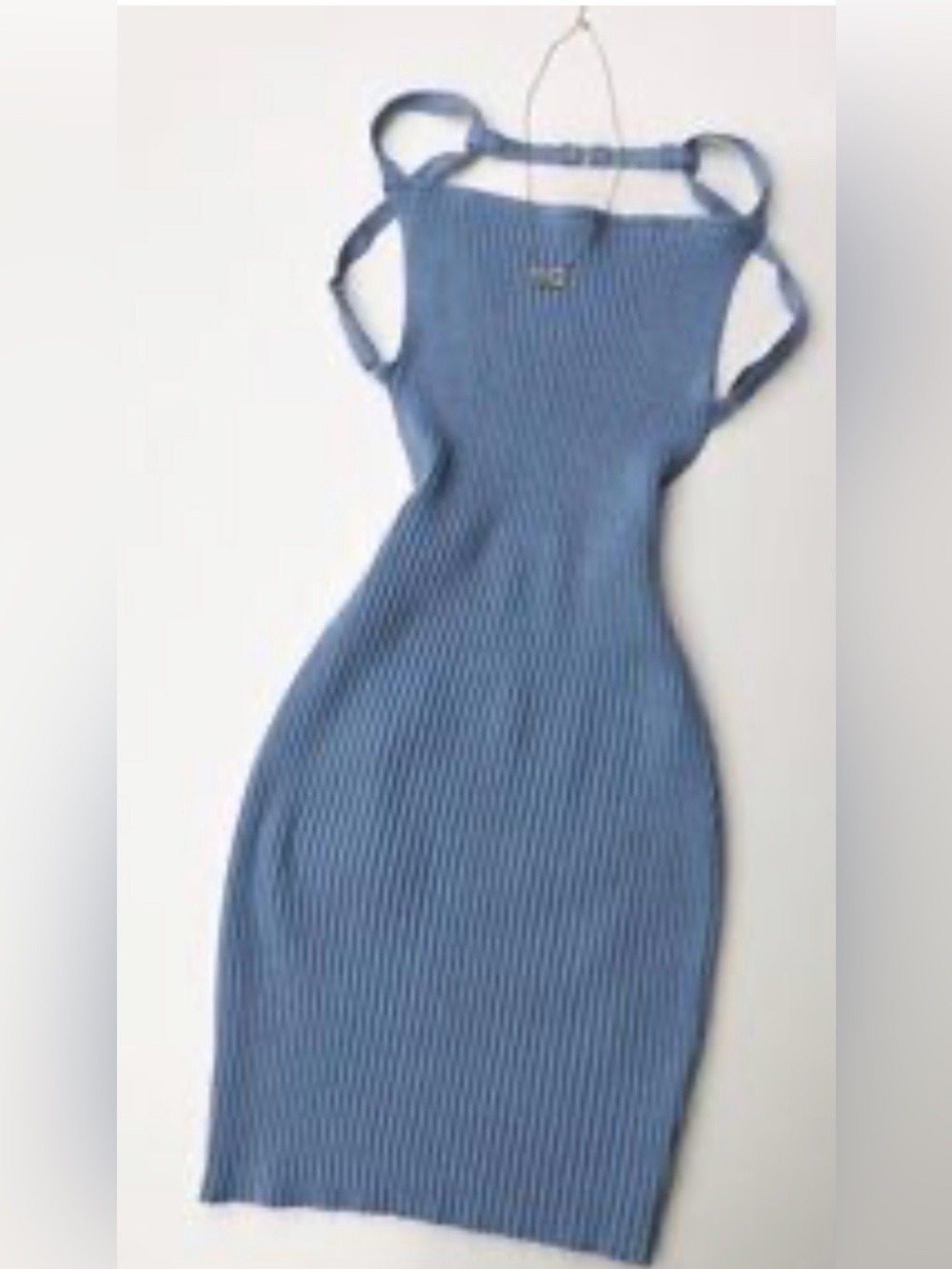 debut Ribbed Cross-Back Midi Dress in Slate Blue sexy casual